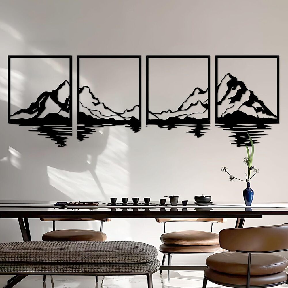 8072 4 PCS Metal Mountain Wall Art, Large Mountains Wall Decor, Mountain